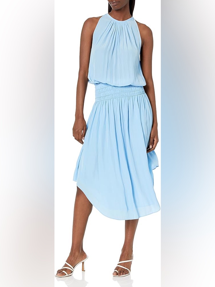 Ramy Brook Audrey Smocked Midi Dress In Sky Blue